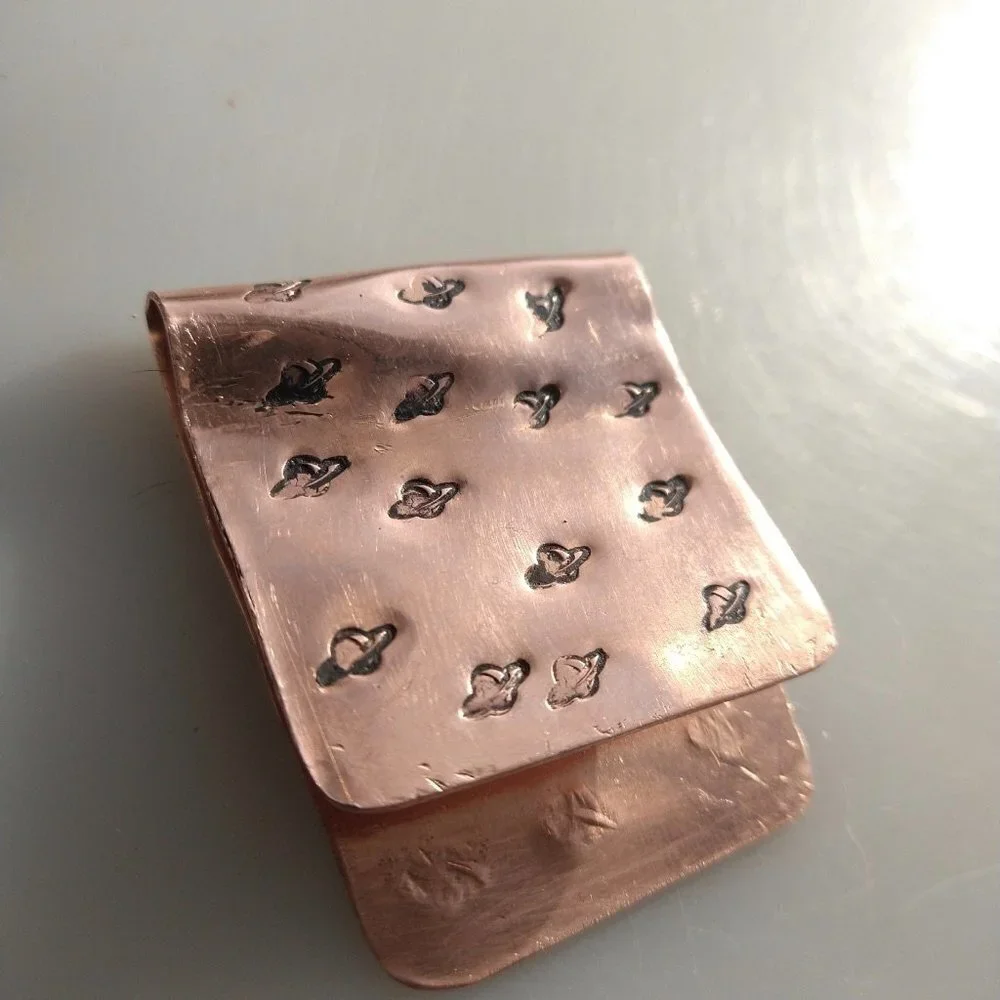 Solid Copper Money Clip Saturn Handmade Rustic Men Planet Gift Usher Father Dad